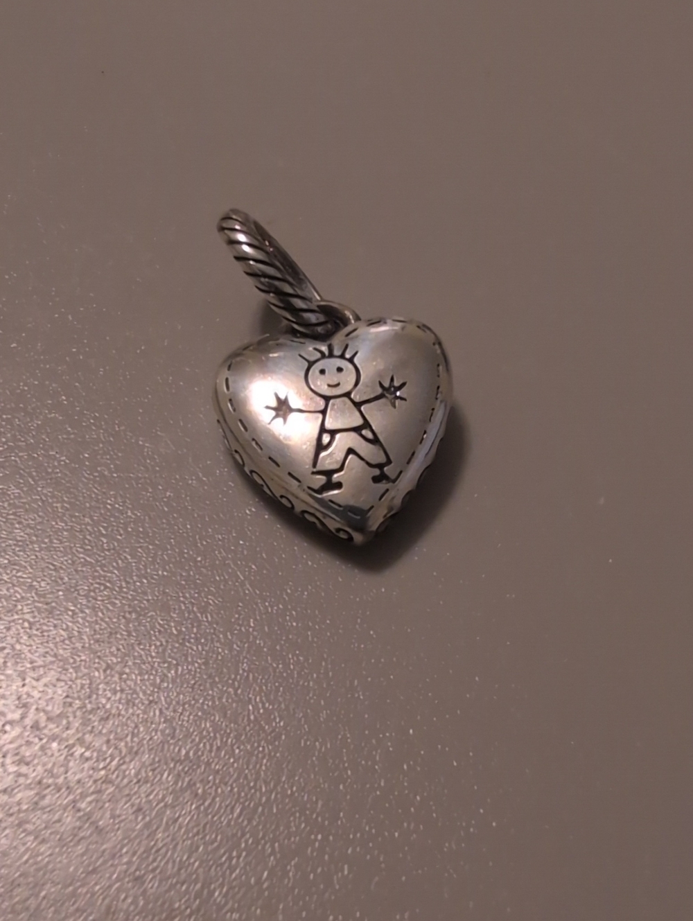 Brighton Happy Boy Heart Charm Pendant with Playful Stick Figure